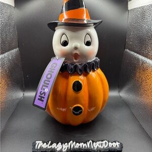 Ghoulish Halloween Ghost Pumpkin Figurine